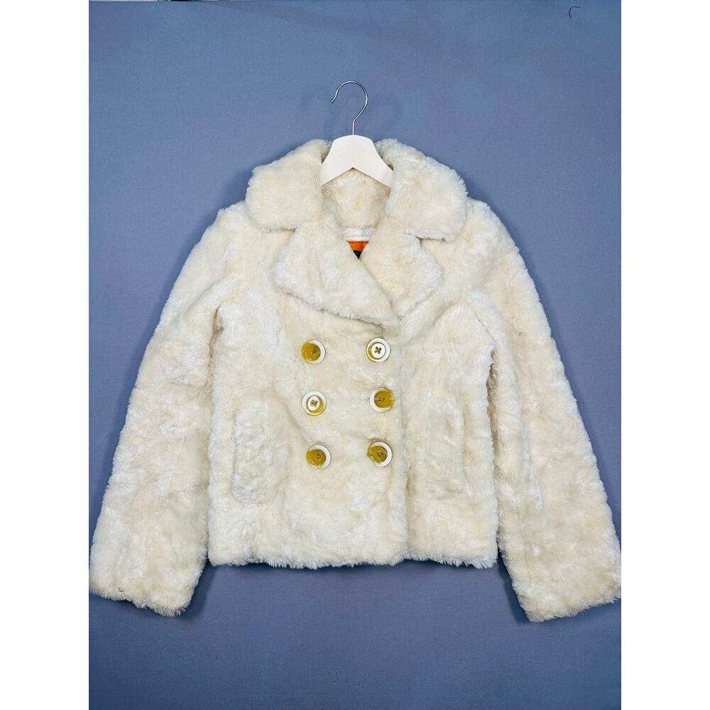 Cynthia Steffe Cream Faux Fur Double Breasted Coat Jacket Size Medium